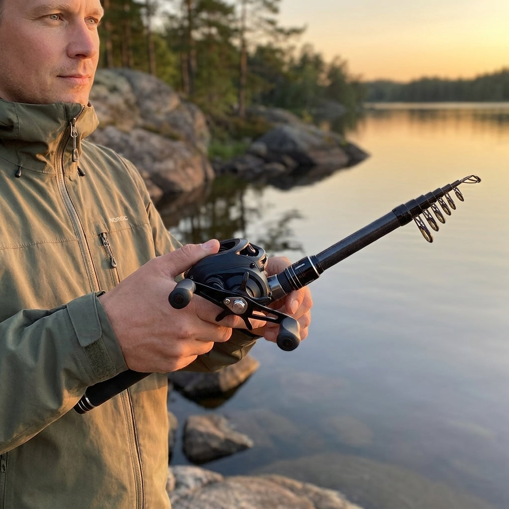 Mini Shrink 31cm bärbart teleskopiskt fiskespö i kolfiber
