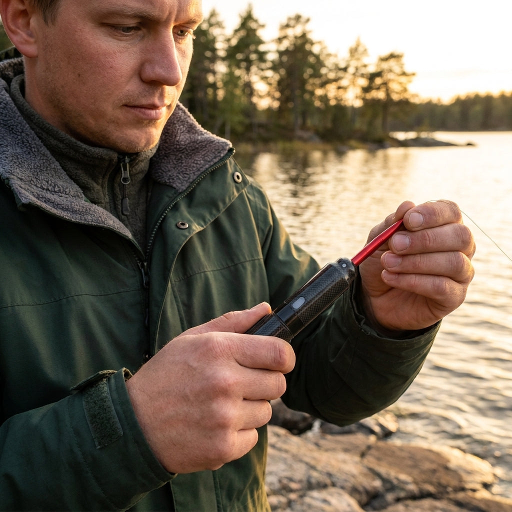 Uppladdningsbart robotiskt självsimmande fiskedrag