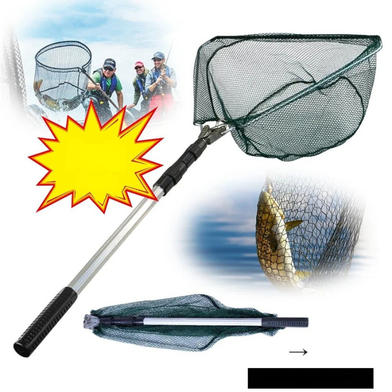 Telescopic collapsible floating fishing net