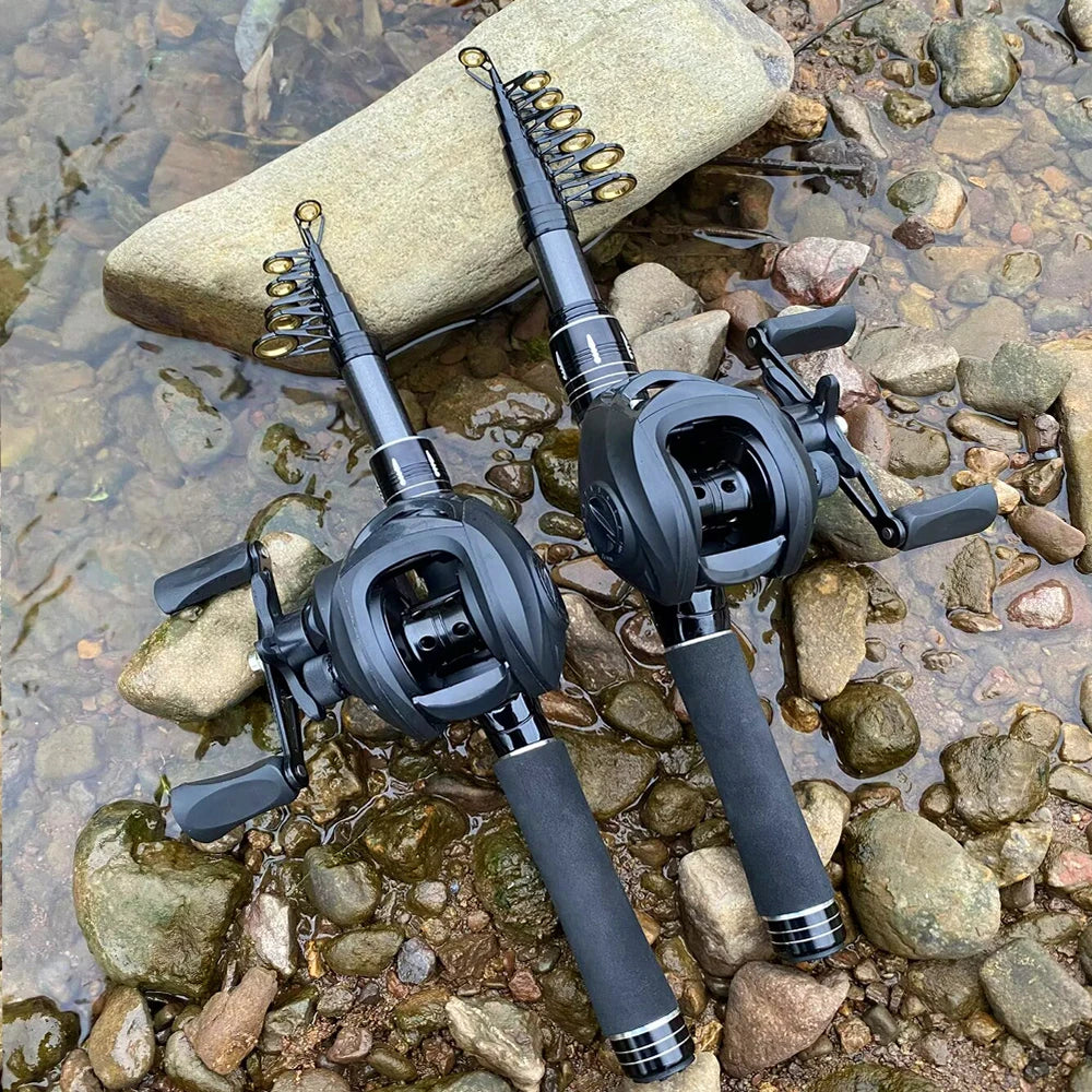 Mini Shrink 31cm bärbart teleskopiskt fiskespö i kolfiber