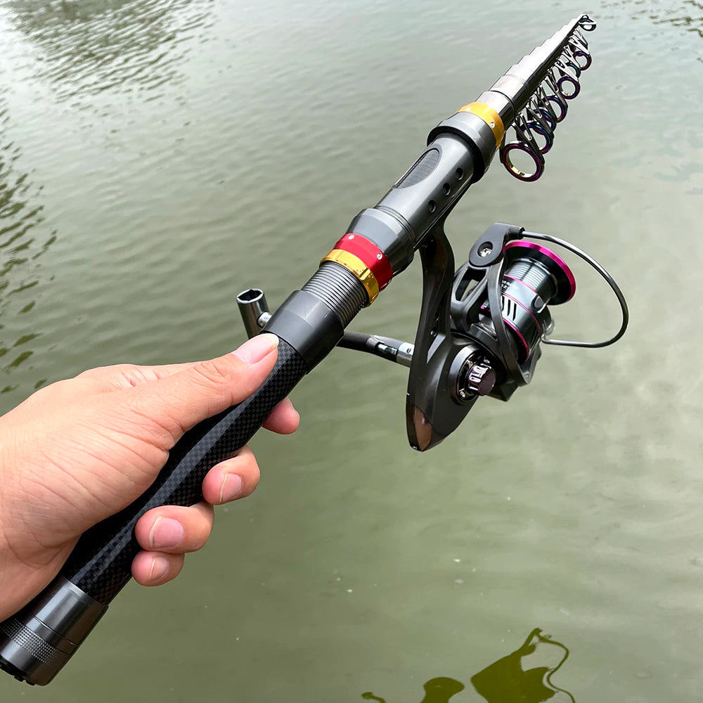 1,8–3,6m Kolfiber Teleskopiskt Fiskeset med Spinnrulle