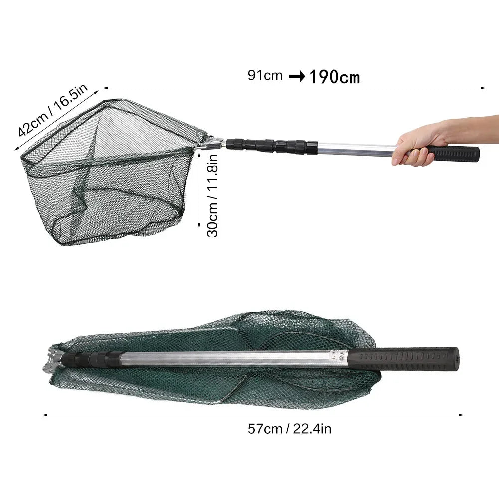 Telescopic collapsible floating fishing net