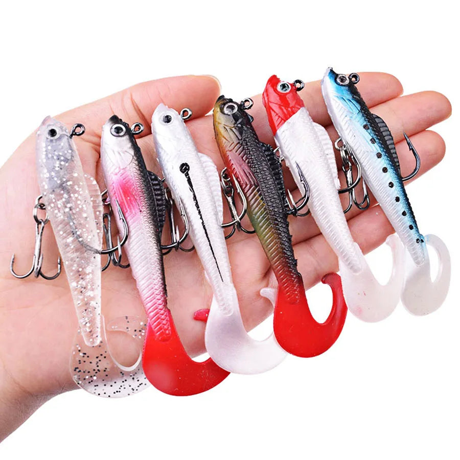 6-delad mjuk silikon Wobbler Swimbbait Set