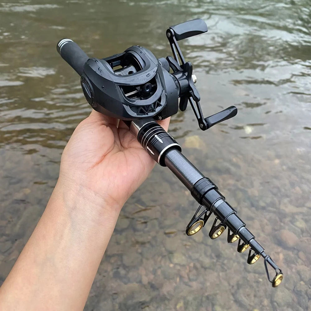 Mini Shrink 31cm bärbart teleskopiskt fiskespö i kolfiber