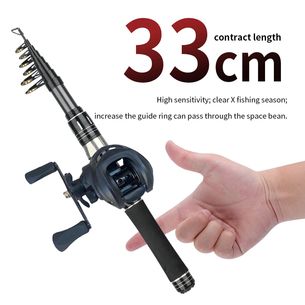 Mini Shrink 31cm bärbart teleskopiskt fiskespö i kolfiber