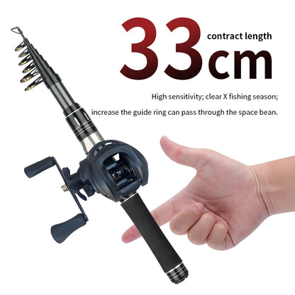 Mini Shrink 31cm bärbart teleskopiskt fiskespö i kolfiber