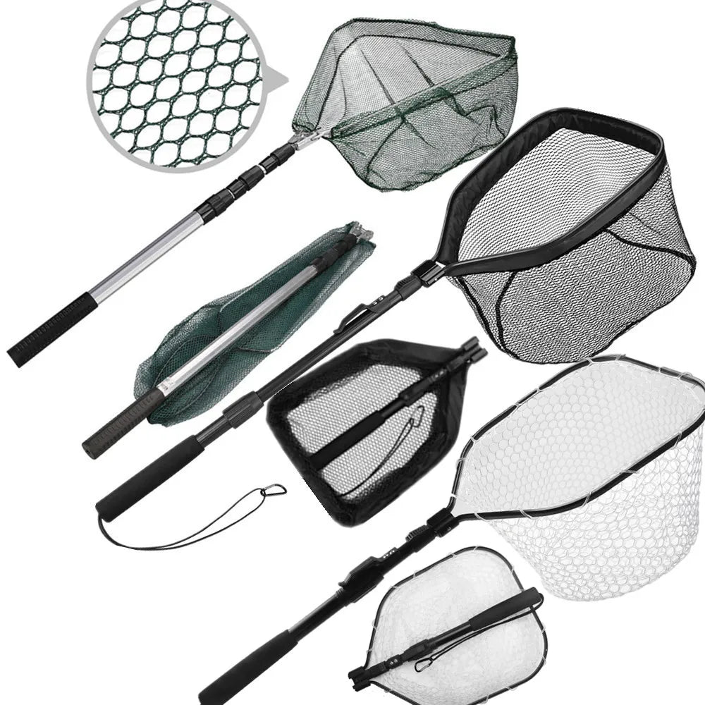 Telescopic collapsible floating fishing net
