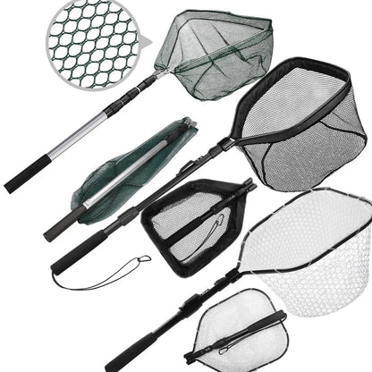 Telescopic collapsible floating fishing net