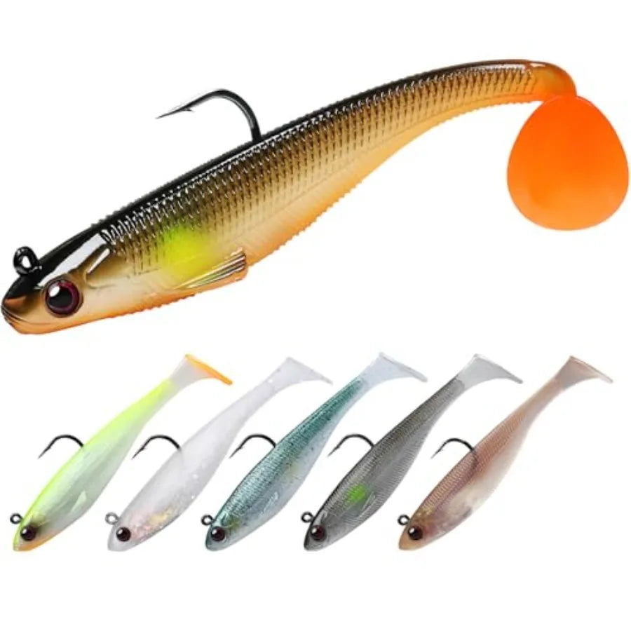 Shadtale förriggade mjuka swimbaits med BKK-krokar