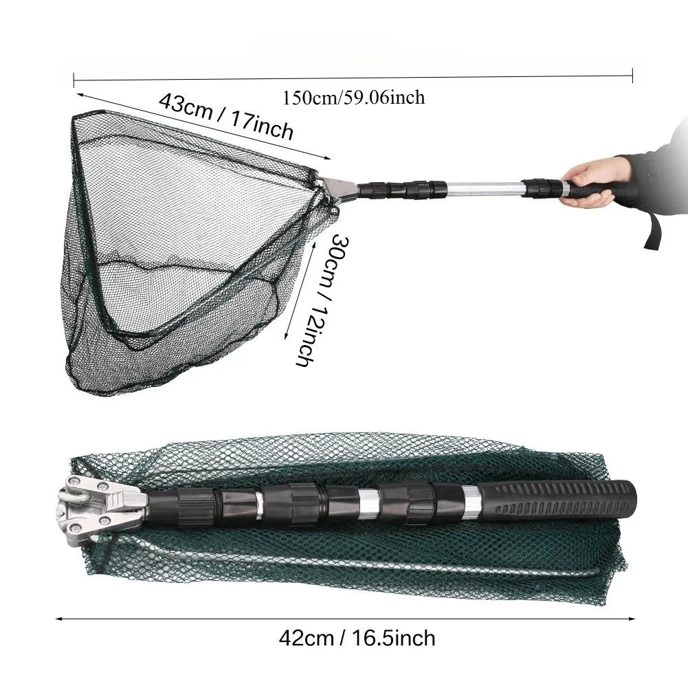 Telescopic collapsible floating fishing net