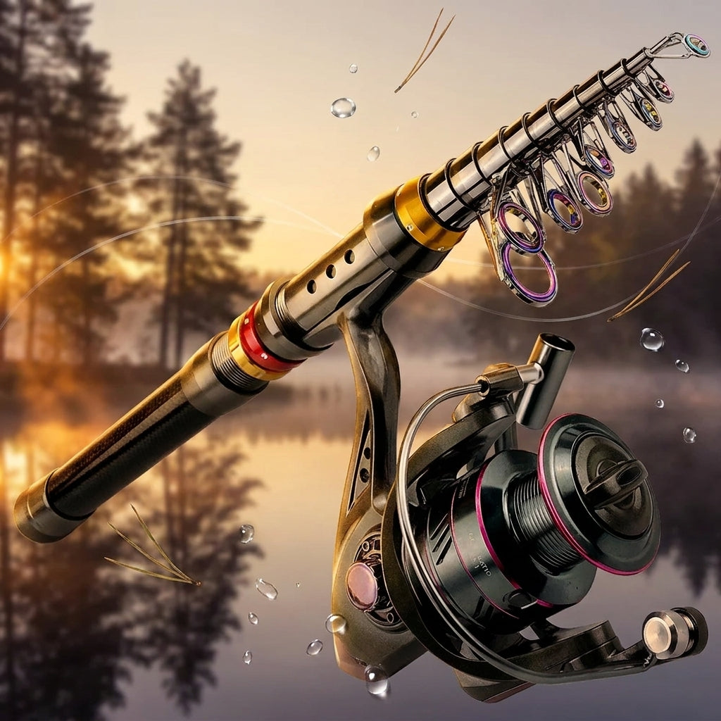 1,8–3,6m Kolfiber Teleskopiskt Fiskeset med Spinnrulle