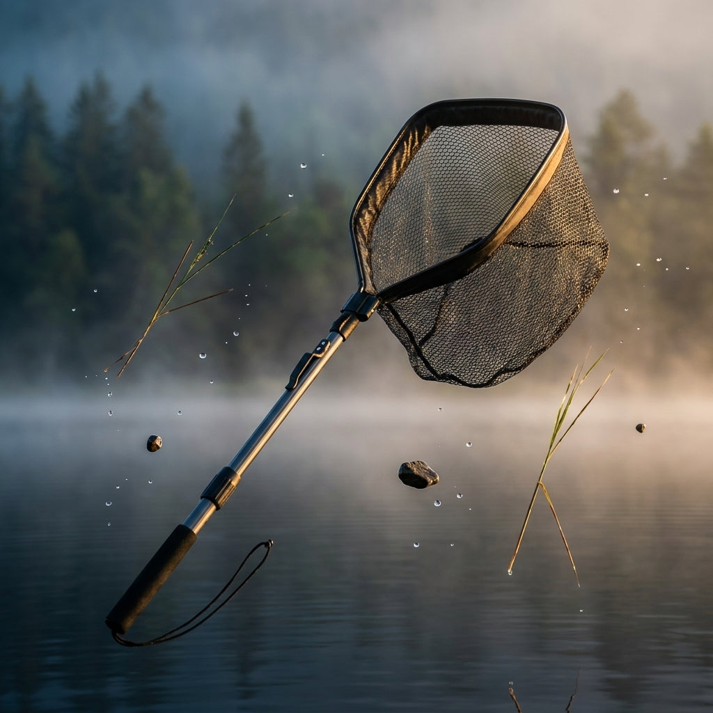 Teleskopiskt hopfällbart flytande fiskenät