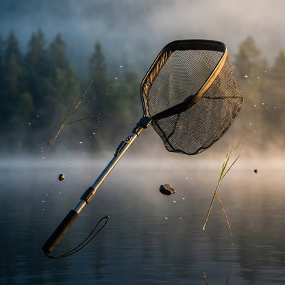 Teleskopiskt hopfällbart flytande fiskenät