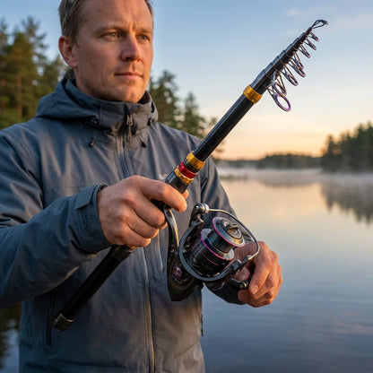 1,8–3,6m Kolfiber Teleskopiskt Fiskeset med Spinnrulle
