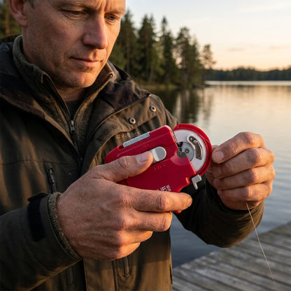 Bärbar elektrisk fiskekrokbindningsanordning