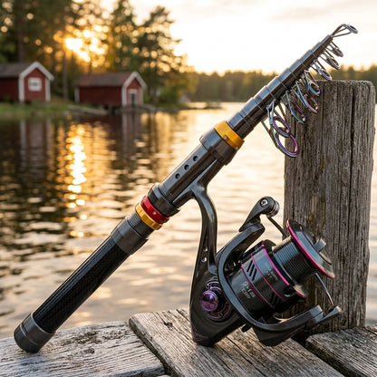 1,8–3,6m Kolfiber Teleskopiskt Fiskeset med Spinnrulle